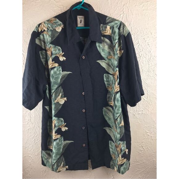 Jamaica Jaxx Black Silk Flowers Hawaiian Leaves Summer Beach Large Shirt Large - Picture 6 of 7